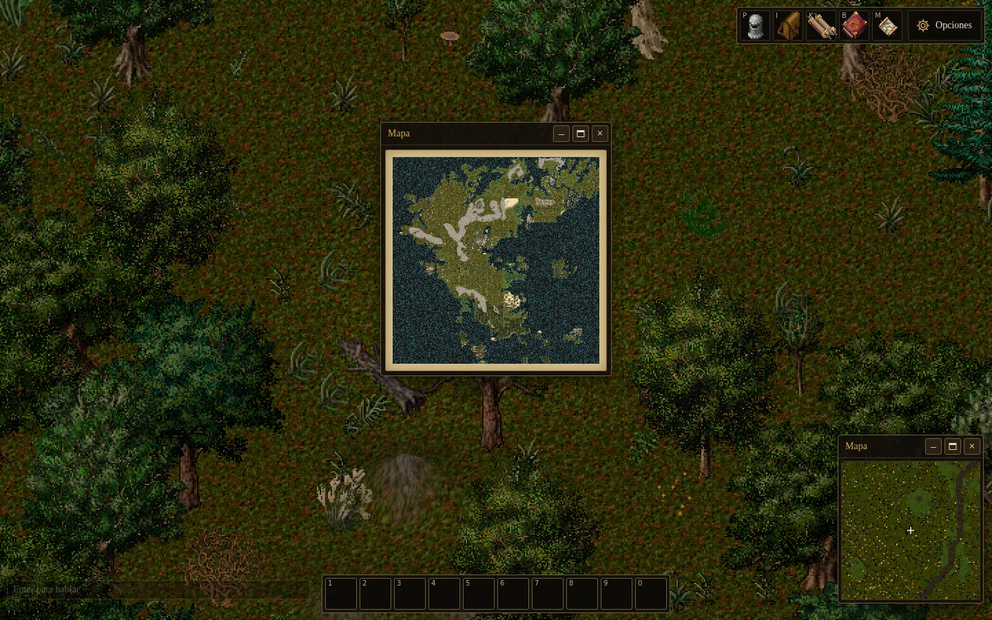 A world map open in a window on parchment, in the middle of a forest
