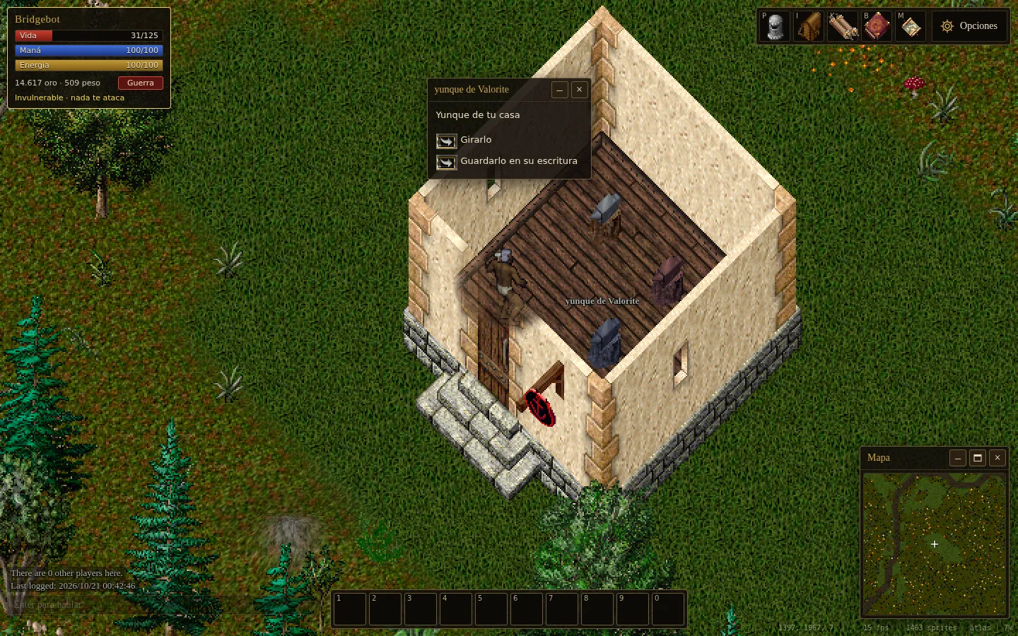A house with three anvils put down, one of iron, one of Copper and one of Valorite, and the Valorite anvil's window open with Turn it and Put it back into its deed